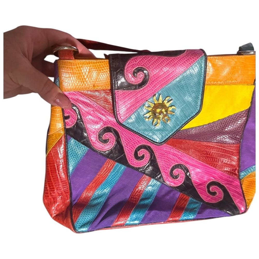 Sharif Patchwork Snakeskin Sun Crossbody OS Multi Handbag Made in USA 1990s
